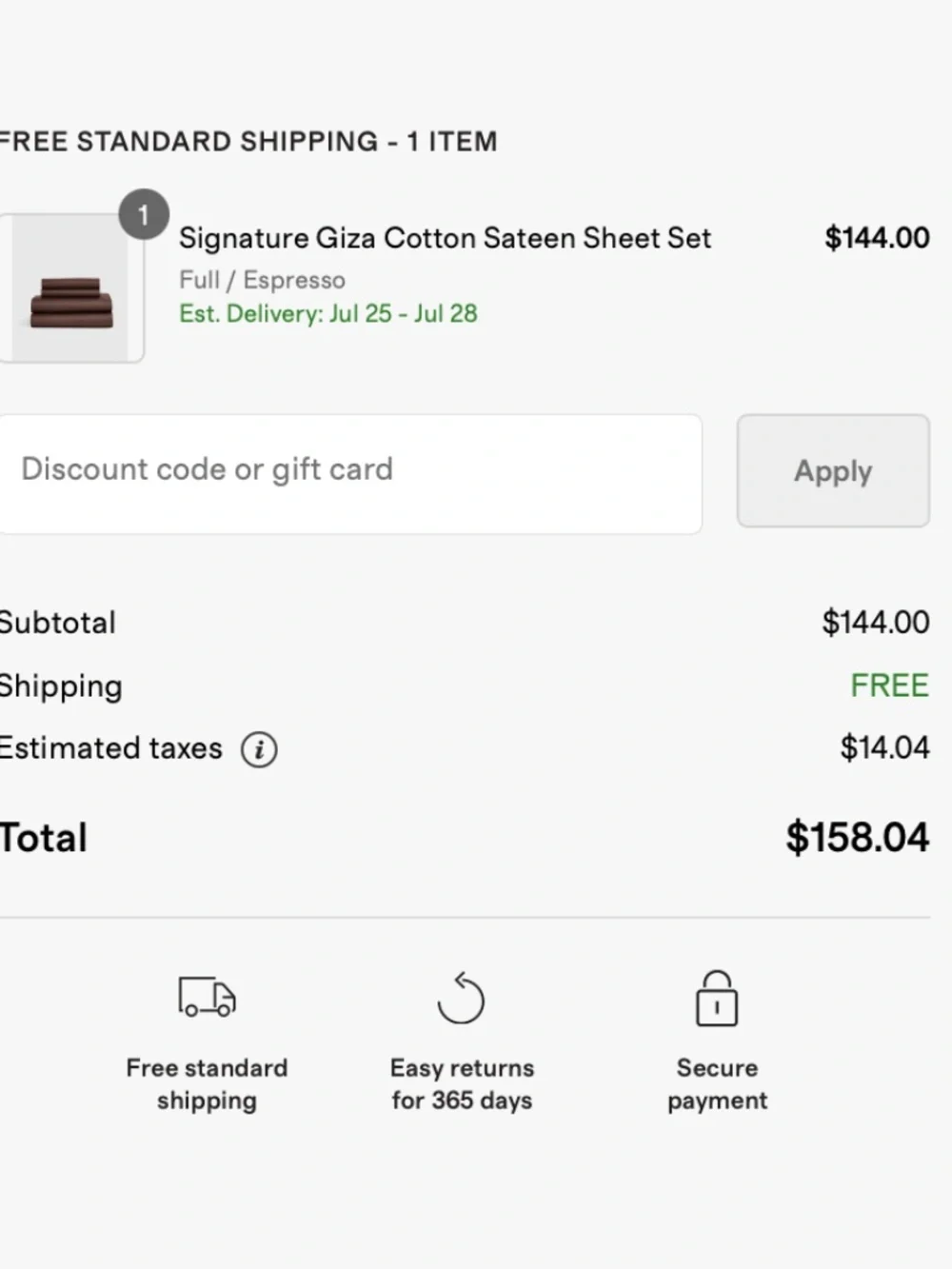 NEW, QUINCE, Signature Giza Cotton Sateen Sheet Set, Full, Espresso